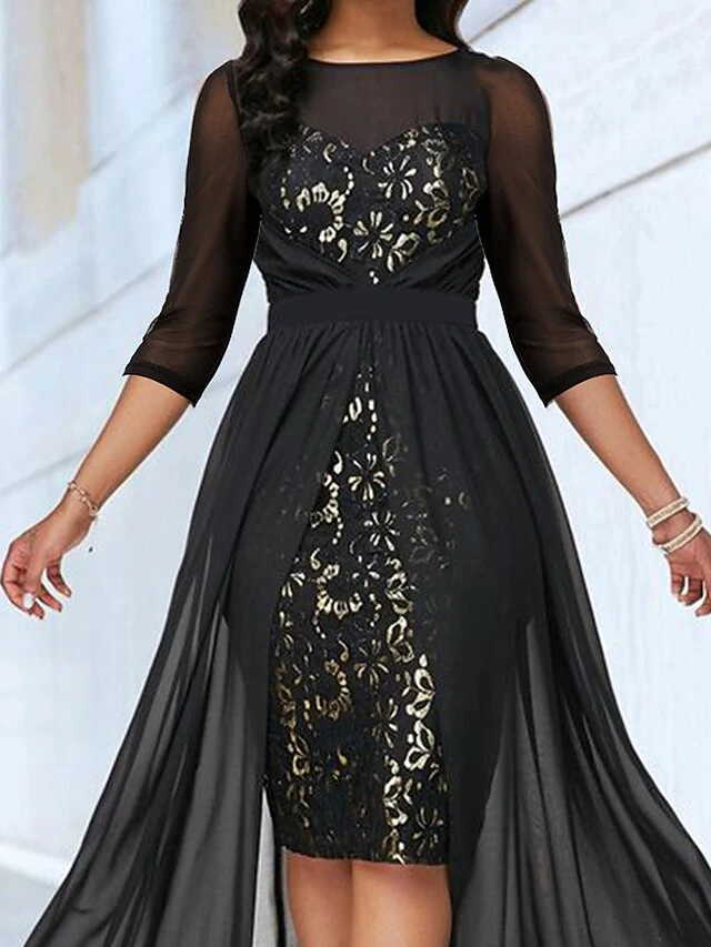 Women's Prom Dress Party Dress Wedding Guest Dress Long Dress Maxi Dress Black 3/4 Length Sleeve Pure Color Patchwork Spring Fall Winter Crew Neck Party Wedding Guest Evening Party 2023 S M L XL XXL 2 Women's Prom Dress Party Dress Wedding Guest Dress Long Dress Maxi Dress Black 3/4 Length Sleeve Pure Color Patchwork Spring Fall Winter Crew Neck Party Wedding Guest Evening Party 2023 S M L XL XXL - Image 2