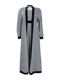 Women's Two Piece Dress Set Casual Dress Sheath Dress Daily Going Out Streetwear Modern Print Midi Dress Crew Neck Long Sleeve Houndstooth Regular Fit Black Fall Winter S M L XL XXL -Party Prom Dresses Sales Store hkdiup1695194338979