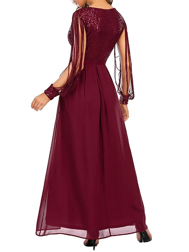 Women‘s Party Dress Sequin Dress Wedding Guest Dress Long Dress Maxi Dress Wine Long Sleeve Pure Color Sparkly Glitter Sequins Spring Fall Winter Crew Neck Fashion Winter Dress Wedding Guest 3 Women‘s Party Dress Sequin Dress Wedding Guest Dress Long Dress Maxi Dress Wine Long Sleeve Pure Color Sparkly Glitter Sequins Spring Fall Winter Crew Neck Fashion Winter Dress Wedding Guest - Image 3