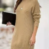 Women's Sweater Dress Jumper Dress Casual Dress Mini Dress Warm Pure Color Outdoor Casual Daily Holiday Crew Neck Long Sleeve 2023 Loose Fit Khaki S M L