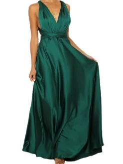 Women's Prom Dress Wedding Guest Dress Satin Dress Long Dress Maxi Dress Pink Navy Blue Green Sleeveless Pure Color Backless Summer Spring Fall V Neck Fashion Party Evening Party Wedding Guest 2023 -Party Prom Dresses Sales Store hkryge1662353715321