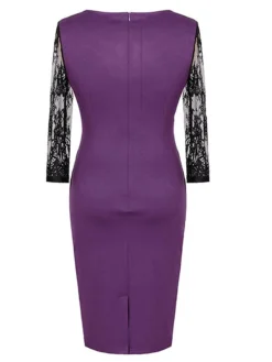 Women's Party Dress Lace Dress Bodycon Midi Dress Purple Green 3/4 Length Sleeve Floral Lace Fall Winter Autumn Square Neck Stylish 2023 S M L XL XXL 3XL 4XL 5XL -Party Prom Dresses Sales Store hlchzh1645582127821