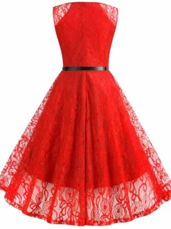 Women's Party Dress Lace Dress Homecoming Dress Midi Dress Black White Red Sleeveless Pure Color Lace Summer Spring Fall V Neck Party Party Vacation 2022 S M L XL XXL -Party Prom Dresses Sales Store hlxeqt1635760125665
