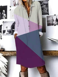 Women's Shirt Dress Casual Dress Cotton Linen Dress Midi Dress Polyester Fashion Casual Daily Outdoor Daily Vacation Shirt Collar Button Print 3/4 Length Sleeve Fall Winter Autumn 2023 Loose Fit Pink -Party Prom Dresses Sales Store hmhnzs1694690882591