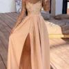 Women‘s Party Dress Wedding Guest Dress Sequin Dress Holiday Dress Long Dress Maxi Dress Apricot Long Sleeve Pure Color Sequins Winter Fall Spring Crew Neck Classic Winter Dress 2023 S M L XL