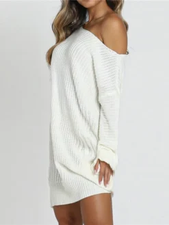 Women‘s Sweater Dress Winter Dress Black Wine Khaki White Long Sleeve Backless Winter Fall Off Shoulder Hot Casual Fit S M L XL Cotton -Party Prom Dresses Sales Store hnufsf1610095931380