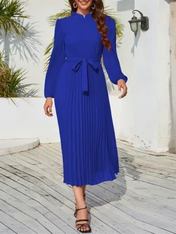 Women's Work Dress Swing Dress Black Dress Fashion Midi Dress Lace Up Ruched Crew Neck Long Sleeve Plain Loose Fit Black Blue Green Fall Winter S M L XL XXL 26 Women's Work Dress Swing Dress Black Dress Fashion Midi Dress Lace Up Ruched Crew Neck Long Sleeve Plain Loose Fit Black Blue Green Fall Winter S M L XL XXL -Party Prom Dresses Sales Store hoejlv1693300601619