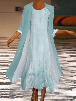 Women's Two Piece Dress Church Dress Long Dress Maxi Dress Light Pink Purple Green Long Sleeve Color Block Print Summer Spring Crew Neck Stylish Winter Dress Fall Dress Loose Fit 2023 S M L XL XXL