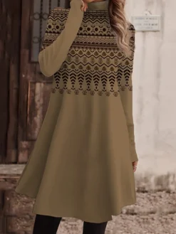 Women's Work Dress Casual Dress Fashion Winter Dress Daily Mini Dress Print Turtleneck Long Sleeve Floral Letter Regular Fit Light Pink Black Light Green Fall Winter S M L XL XXL -Party Prom Dresses Sales Store hpbjtz1694573144245