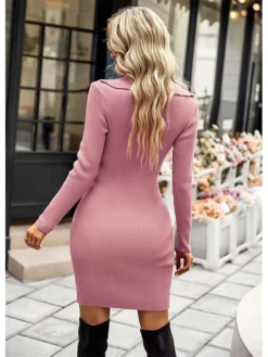Women‘s Sweater Dress Winter Dress Bodycon Green Pink Champagne Brown Black Long Sleeve Pure Color Button Spring Summer Shirt Collar Stylish Modern 2022 S M L XL Sheath Dress -Party Prom Dresses Sales Store hpgphr1659942309639