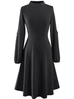 Women's Work Dress Semi Formal Dress A Line Dress Fashion Midi Dress Hollow Out Crew Neck Long Sleeve Plain Regular Fit Black Red Fall Winter S M L XL XXL -Party Prom Dresses Sales Store hpkvlk1692603041057