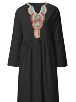 Women's Casual Dress Cotton Linen Dress Tiered Dress Maxi Long Dress Linen / Cotton Blend Fashion Gothic Outdoor Daily Vacation V Neck Print Long Sleeve Summer Spring Fall 2023 Loose Fit Black Blue 5 Women's Casual Dress Cotton Linen Dress Tiered Dress Maxi Long Dress Linen / Cotton Blend Fashion Gothic Outdoor Daily Vacation V Neck Print Long Sleeve Summer Spring Fall 2023 Loose Fit Black Blue -Party Prom Dresses Sales Store hqexol1690369968778