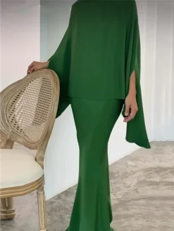 Women's Two Piece Dress Set Casual Dress Skirt Set Daily Going Out Elegant Modern Ruffle Long Dress Maxi Dress Stand Collar Long Sleeve Plain Regular Fit Silver Black White Fall Winter S M L XL XXL -Party Prom Dresses Sales Store hqzpsa1693386801818