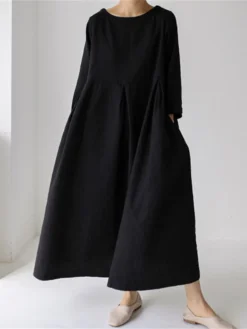 Women's Casual Dress Cotton Linen Dress Swing Dress Maxi Long Dress Linen / Cotton Blend Casual Daily Casual Outdoor Daily Vacation Crew Neck Pocket Long Sleeve Summer Spring Fall 2023 Loose Fit -Party Prom Dresses Sales Store hrmrnx1689933265349