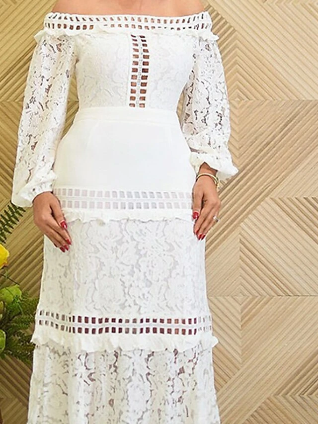 Women's Party Dress Lace Dress Sheath Dress Long Dress Maxi Dress White Long Sleeve Pure Color Hollow Out Winter Fall Spring Off Shoulder Mature Winter Dress Birthday Evening Party 2023 S M L XL XXL 2 Women's Party Dress Lace Dress Sheath Dress Long Dress Maxi Dress White Long Sleeve Pure Color Hollow Out Winter Fall Spring Off Shoulder Mature Winter Dress Birthday Evening Party 2023 S M L XL XXL - Image 2