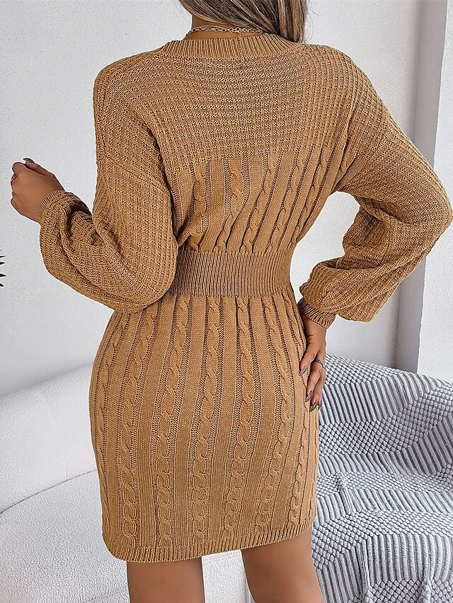 Women's Sweater Dress Jumper Dress Casual Dress Mini Dress Fashion Pure Color Outdoor Daily Going Out Crew Neck Long Sleeve Cut Out 2023 Loose Fit Wine Khaki Gray S M L 2 Women's Sweater Dress Jumper Dress Casual Dress Mini Dress Fashion Pure Color Outdoor Daily Going Out Crew Neck Long Sleeve Cut Out 2023 Loose Fit Wine Khaki Gray S M L - Image 2