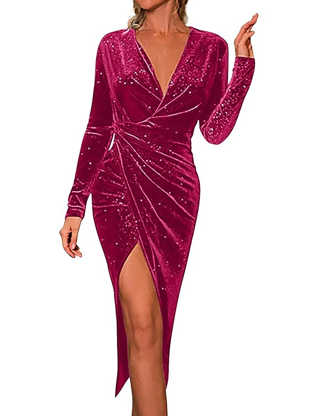 Women‘s Party Dress Velvet Dress Cocktail Dress Black Dress Midi Dress Wine Blue Long Sleeve Pure Color Ruched Fall Winter Autumn V Neck Fashion Winter Dress Birthday Wedding Guest 2023 9 Women‘s Party Dress Velvet Dress Cocktail Dress Black Dress Midi Dress Wine Blue Long Sleeve Pure Color Ruched Fall Winter Autumn V Neck Fashion Winter Dress Birthday Wedding Guest 2023 - Image 9