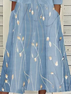 Women's Two Piece Dress Set Casual Dress Print Dress Outdoor Daily Fashion Elegant Pocket Print Midi Dress Crew Neck Half Sleeve Floral Regular Fit Pink Blue Sky Blue Summer Spring S M L XL XXL -Party Prom Dresses Sales Store htntwy1680599826234