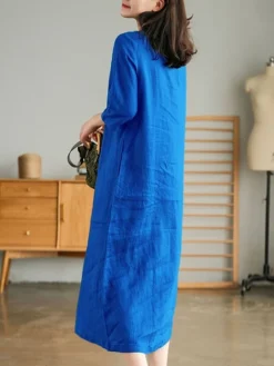 Women's Work Dress Sheath Dress Semi Formal Dress Fashion Midi Dress Button V Neck Half Sleeve Plain Loose Fit White Blue Orange Fall Winter L XL XXL 3XL -Party Prom Dresses Sales Store htuuul1692601429242