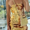 Women's Party Dress Sequin Dress Bodycon Mini Dress Yellow Blue Purple Sleeveless Pure Color Sequins Summer Spring Strapless Party Vacation Summer Dress Slim 2023 S M L