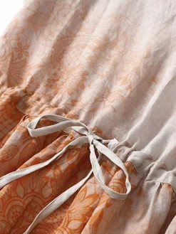 Women's Casual Dress Linen Dress Midi Dress Linen Fashion Romantic Outdoor Daily Holiday Crew Neck Pocket Print 3/4 Length Sleeve Fall Winter Autumn 2023 Loose Fit Blue Orange Painting Flower M L XL -Party Prom Dresses Sales Store huqogm1694418654283