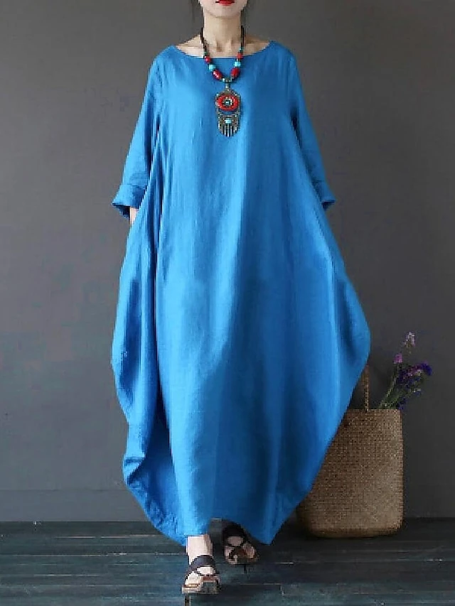 Women‘s Cotton Linen Dress Caftan Dress Shift Dress Long Dress Maxi Dress Green Red Light Blue White Black 3/4 Length Sleeve Pure Color Pocket Spring Summer Fall Boat Neck Basic Casual Loose Fit 2023 14 Women‘s Cotton Linen Dress Caftan Dress Shift Dress Long Dress Maxi Dress Green Red Light Blue White Black 3/4 Length Sleeve Pure Color Pocket Spring Summer Fall Boat Neck Basic Casual Loose Fit 2023 - Image 14