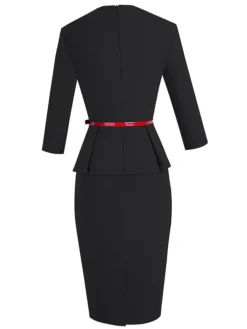 Women's Work Dress Sheath Dress Semi Formal Dress Fashion Midi Dress Ruched Crew Neck 3/4 Length Sleeve Plain Regular Fit Black Red Blue Fall Winter S M L XL XXL 18 Women's Work Dress Sheath Dress Semi Formal Dress Fashion Midi Dress Ruched Crew Neck 3/4 Length Sleeve Plain Regular Fit Black Red Blue Fall Winter S M L XL XXL -Party Prom Dresses Sales Store huxafs1692615655379