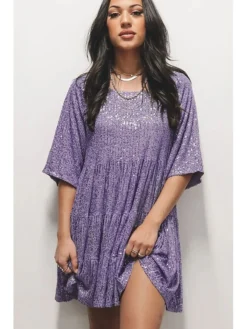 Women's Party Dress Sequin Dress Homecoming Dress Mini Dress Black Purple Half Sleeve Pure Color Sequins Summer Spring Fall Crew Neck Party Birthday Vacation Summer Dress Loose Fit 2023 S M L XL -Party Prom Dresses Sales Store huzogs1684986652633