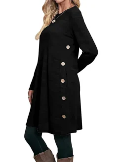 Women's Work Dress Casual Dress A Line Dress Fashion Daily Mini Dress Button Pocket Crew Neck Long Sleeve Plain Loose Fit Black Pink Gray Fall Winter S M L XL XXL 22 Women's Work Dress Casual Dress A Line Dress Fashion Daily Mini Dress Button Pocket Crew Neck Long Sleeve Plain Loose Fit Black Pink Gray Fall Winter S M L XL XXL -Party Prom Dresses Sales Store hvhmmz1697185361812