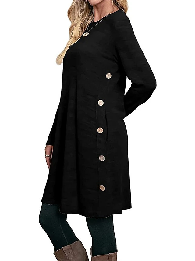 Women's Work Dress Casual Dress A Line Dress Fashion Daily Mini Dress Button Pocket Crew Neck Long Sleeve Plain Loose Fit Black Pink Gray Fall Winter S M L XL XXL 8 Women's Work Dress Casual Dress A Line Dress Fashion Daily Mini Dress Button Pocket Crew Neck Long Sleeve Plain Loose Fit Black Pink Gray Fall Winter S M L XL XXL - Image 8