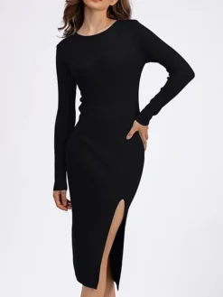 Women's Sweater Dress Jumper Dress Winter Dress Midi Dress Warm Plain Outdoor Daily Vacation Going Out Crew Neck Long Sleeve 2023 Slim Black Sky Blue Green One Size -Party Prom Dresses Sales Store hvxgsi1697767725602