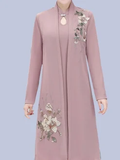 Women's Two Piece Dress Set Print Dress Outdoor Vacation Casual Print Midi Dress Stand Collar Long Sleeve Floral Loose Fit Pink Wine Blue Fall Winter XL XXL XXXL 4XL 5XL -Party Prom Dresses Sales Store hwprsn1675853179753