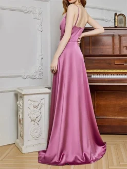 Women's Prom Dress Party Dress Satin Dress Long Dress Maxi Dress Champagne Pink Red Sleeveless Pure Color Backless Spring Fall Winter Spaghetti Strap Fashion Winter Dress Evening Party Wedding Guest -Party Prom Dresses Sales Store hxhgtd1692079368852