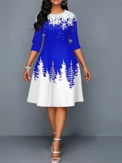 Women's Work Dress A Line Dress Fashion Christmas Midi Dress Print Crew Neck Half Sleeve Snowflake Regular Fit Black Yellow Red Fall Winter S M L XL XXL -Party Prom Dresses Sales Store hxkact1697098985673