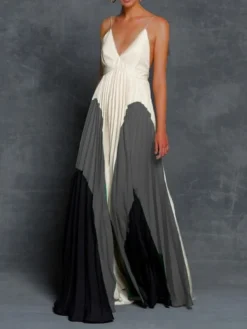 Women‘s Party Dress Strap Dress A Line Dress Long Dress Maxi Dress Yellow Green Gray Sleeveless Color Block Pleated Spring Summer Spaghetti Strap Party Party Loose Fit 2023 S M L XL XXL 3XL -Party Prom Dresses Sales Store hxrjpv1655099110516