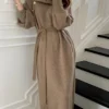 Women‘s Sweater Dress Winter Dress Sheath Dress Knee Length Dress Black Khaki Beige Long Sleeve Pure Color Button Fall Winter Autumn Turtleneck Stylish Winter Dress Fall Dress Loose Fit 2023 One-Size