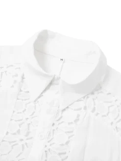 Women's Shirt Dress Casual Dress Cotton Linen Dress Mini Dress Lace Basic Classic Outdoor Daily Vacation Shirt Collar Lace Patchwork Long Sleeve Summer Spring Fall 2023 Loose Fit White Sky Blue Plain -Party Prom Dresses Sales Store hzctwr1684138288019