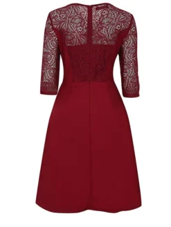 Women's Party Dress Lace Dress Swing Dress Mini Dress Black Wine Blue 3/4 Length Sleeve Pure Color Lace Spring Fall Winter Crew Neck Fashion Party Spring Dress 2023 S M L XL XXL 3XL 4XL -Party Prom Dresses Sales Store hzmgvi1671604318634