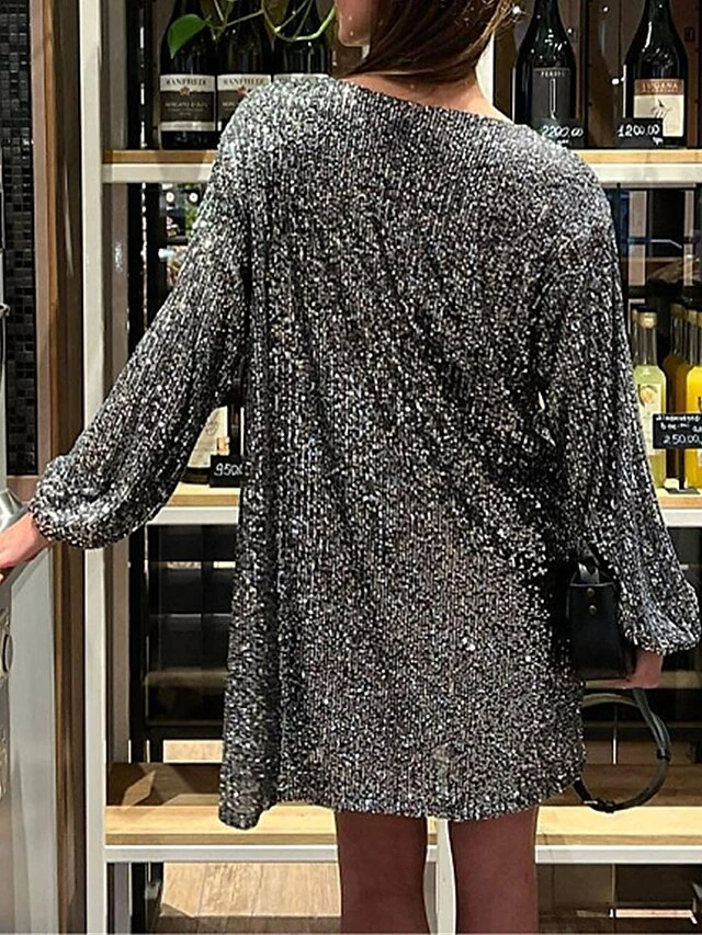 Women's Party Dress Sequin Dress Black Dress Homecoming Cocktail Dress Mini Dress Silver White Long Sleeve Pure Color Sparkly Glitter Lace Up Winter Dress 13 Women's Party Dress Sequin Dress Black Dress Homecoming Cocktail Dress Mini Dress Silver White Long Sleeve Pure Color Sparkly Glitter Lace Up Winter Dress - Image 13