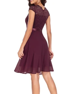 Women's Party Dress Lace Dress Cocktail Dress Midi Dress Black Pink Wine Short Sleeve Pure Color Lace Spring Fall Winter Crew Neck Fashion Winter Dress Wedding Guest Vacation 2023 S M L XL XXL -Party Prom Dresses Sales Store iakjbn1692179775805