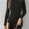 Women's Party Dress Bodycon Sheath Dress Mini Dress Black Long Sleeve Pure Color Button Fall Winter Autumn Crew Neck Fashion Vacation 2023 S M L XL