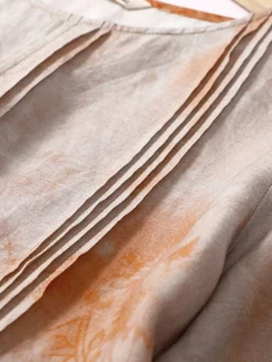 Women's Casual Dress Linen Dress Midi Dress Linen Fashion Romantic Outdoor Daily Holiday Crew Neck Pocket Print 3/4 Length Sleeve Fall Winter Autumn 2023 Loose Fit Blue Orange Painting Flower M L XL -Party Prom Dresses Sales Store iaujzw1694418654663