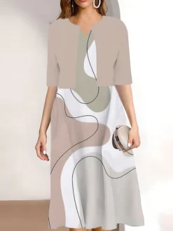 Women's Two Piece Dress Set Casual Dress Print Dress Outdoor Daily Fashion Elegant Print Midi Dress V Neck Half Sleeve Geometric Color Block Regular Fit Black Pink Blue Summer Spring S M L XL XXL 8 Women's Two Piece Dress Set Casual Dress Print Dress Outdoor Daily Fashion Elegant Print Midi Dress V Neck Half Sleeve Geometric Color Block Regular Fit Black Pink Blue Summer Spring S M L XL XXL -Party Prom Dresses Sales Store iazmcr1689670542770