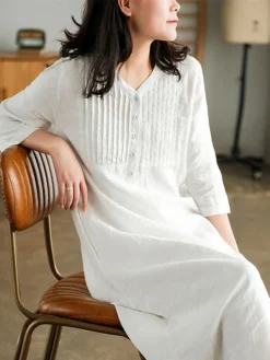 Women's Work Dress Sheath Dress Semi Formal Dress Fashion Midi Dress Button V Neck Half Sleeve Plain Loose Fit White Blue Orange Fall Winter L XL XXL 3XL -Party Prom Dresses Sales Store ibnekz1692601436688