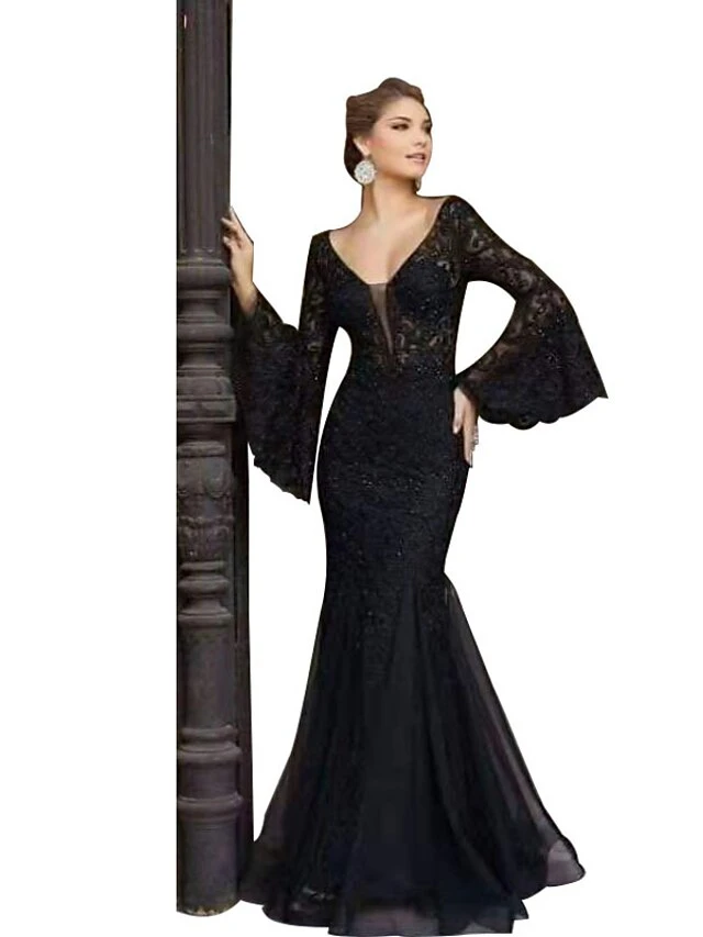 Women‘s Formal Party Dress Lace Dress Black Dress Long Dress Maxi Dress Black Long Sleeve Pure Color Lace Fall Spring Autumn V Neck Hot Winter Dress Evening Party 2023 S M L XL 3 Women‘s Formal Party Dress Lace Dress Black Dress Long Dress Maxi Dress Black Long Sleeve Pure Color Lace Fall Spring Autumn V Neck Hot Winter Dress Evening Party 2023 S M L XL - Image 3