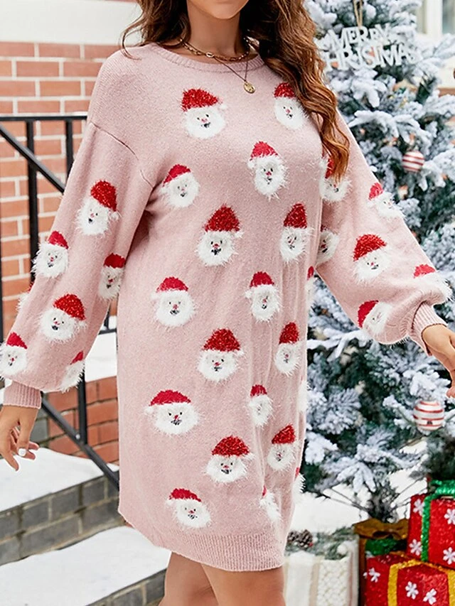 Women's Christmas Dress Sweater Dress Christmas Sweater Dress Mini Dress Ugly Ugly Christmas Christmas Daily Vacation Going Out Crew Neck Long Sleeve Patchwork 2023 Loose Fit Black Pink Green S M L XL 6 Women's Christmas Dress Sweater Dress Christmas Sweater Dress Mini Dress Ugly Ugly Christmas Christmas Daily Vacation Going Out Crew Neck Long Sleeve Patchwork 2023 Loose Fit Black Pink Green S M L XL - Image 6