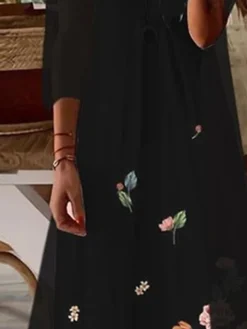 Women's Casual Dress Dress Set Two Piece Dress Midi Dress Black Long Sleeve Floral Print Fall Winter Autumn V Neck Casual Winter Dress Fall Dress Loose Fit 2023 S M L XL XXL 3XL 4XL 5XL -Party Prom Dresses Sales Store icptsa1662027980983