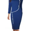 Women's Work Dress Sheath Dress Fashion Midi Dress Button Crew Neck 3/4 Length Sleeve Plain Slim Black Blue Summer Spring S M L XL XXL