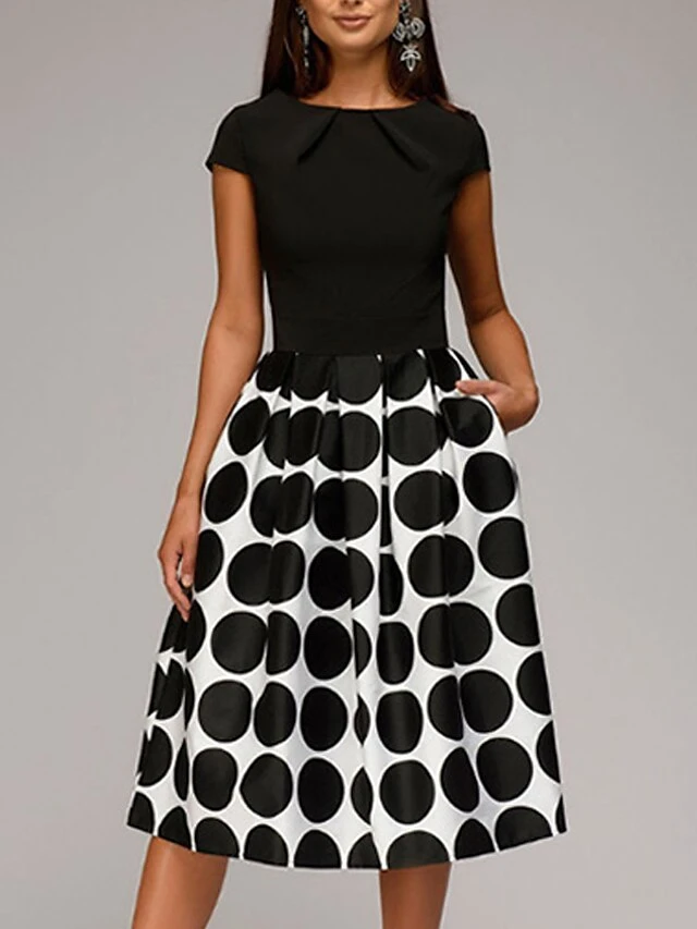 Women's Casual Dress Swing Dress Midi Dress Black Red Blue Short Sleeve Polka Dot Print Summer Spring Crew Neck Classic Party 2023 S M L XL XXL 2 Women's Casual Dress Swing Dress Midi Dress Black Red Blue Short Sleeve Polka Dot Print Summer Spring Crew Neck Classic Party 2023 S M L XL XXL - Image 2