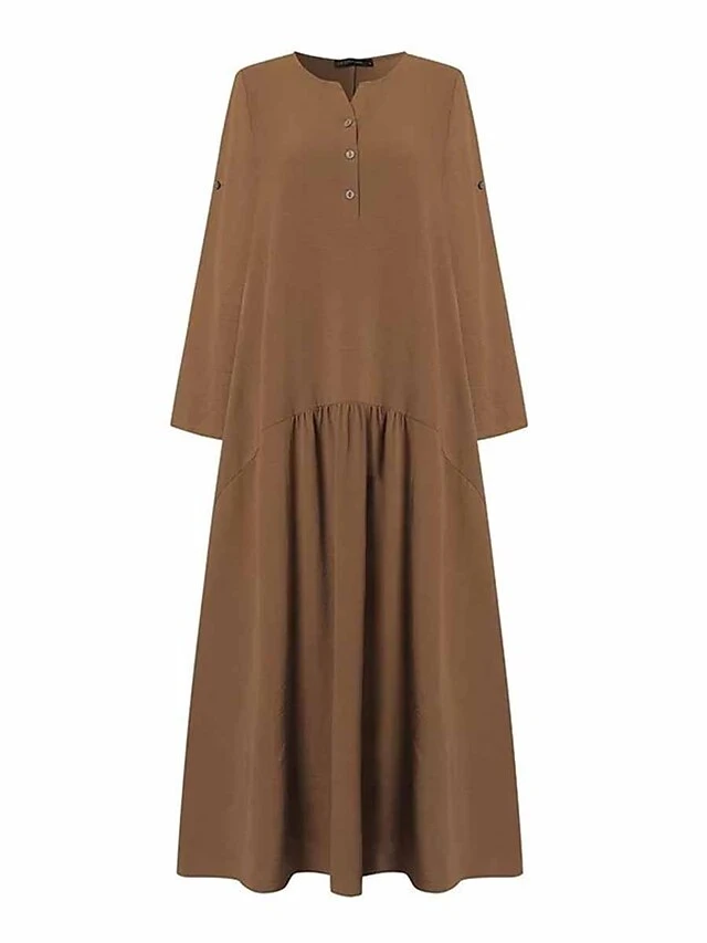 Women's Casual Dress Cotton Linen Dress Black Dress Maxi Long Dress Cotton Blend Basic Casual Outdoor Daily V Neck Button Pocket Long Sleeve Summer Spring Fall 2023 Loose Fit ArmyGreen Navy Blue Khaki 4 Women's Casual Dress Cotton Linen Dress Black Dress Maxi Long Dress Cotton Blend Basic Casual Outdoor Daily V Neck Button Pocket Long Sleeve Summer Spring Fall 2023 Loose Fit ArmyGreen Navy Blue Khaki - Image 4